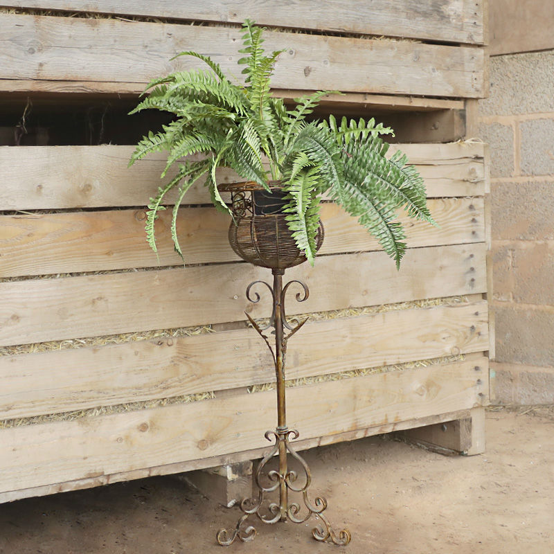 Ornate Metal Plant Stand and Artificial Fern  1